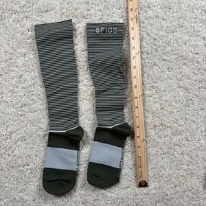 FIGS Compression Socks Olive Green White Stripe "100% AWESOME" Logo Size M